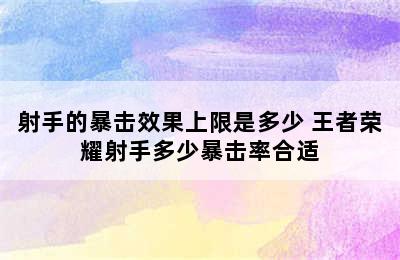 射手的暴击效果上限是多少 王者荣耀射手多少暴击率合适